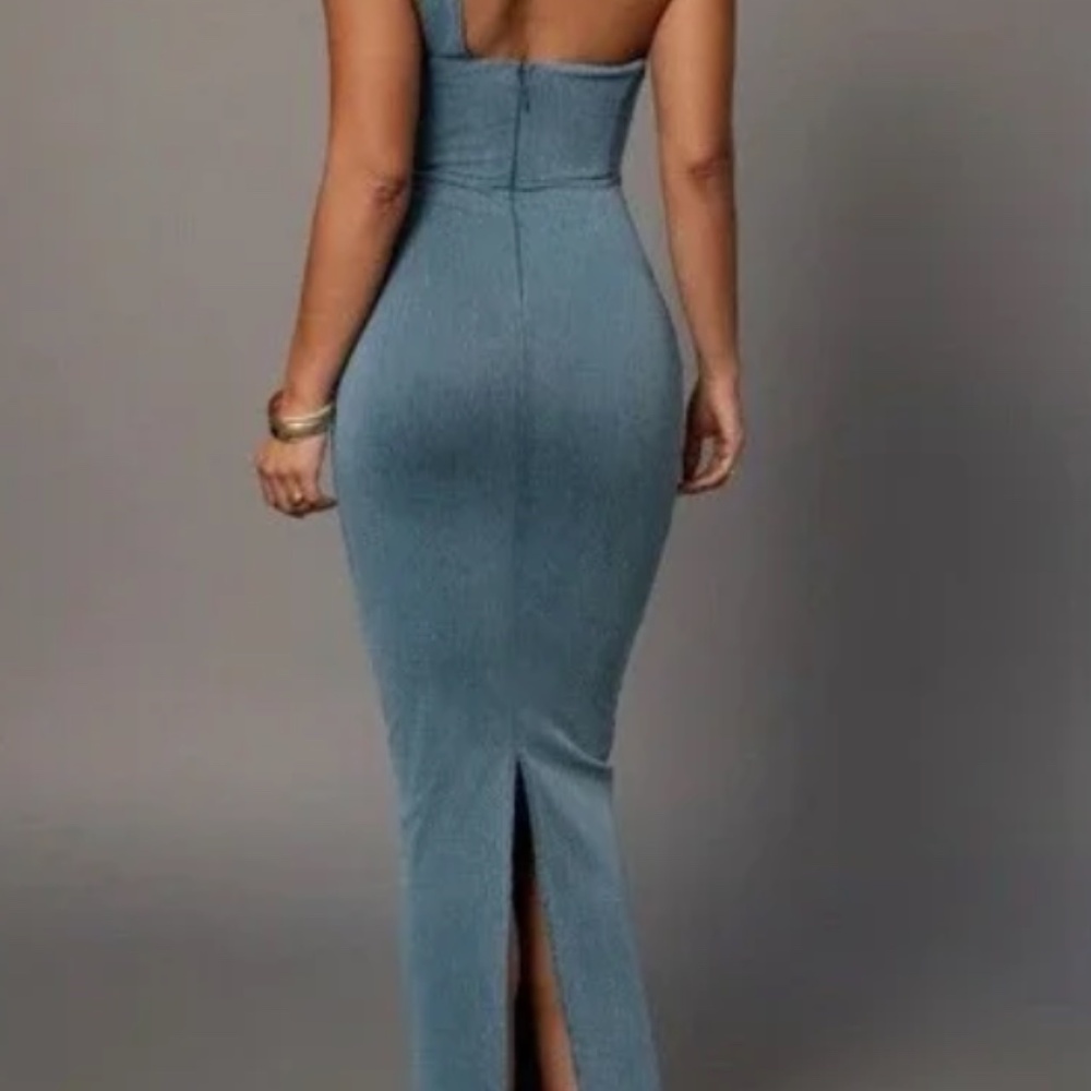 JLUXLABEL Krishna One Shoulder Blue Dress Size Small Denim Maxi NWT - Picture 4 of 9